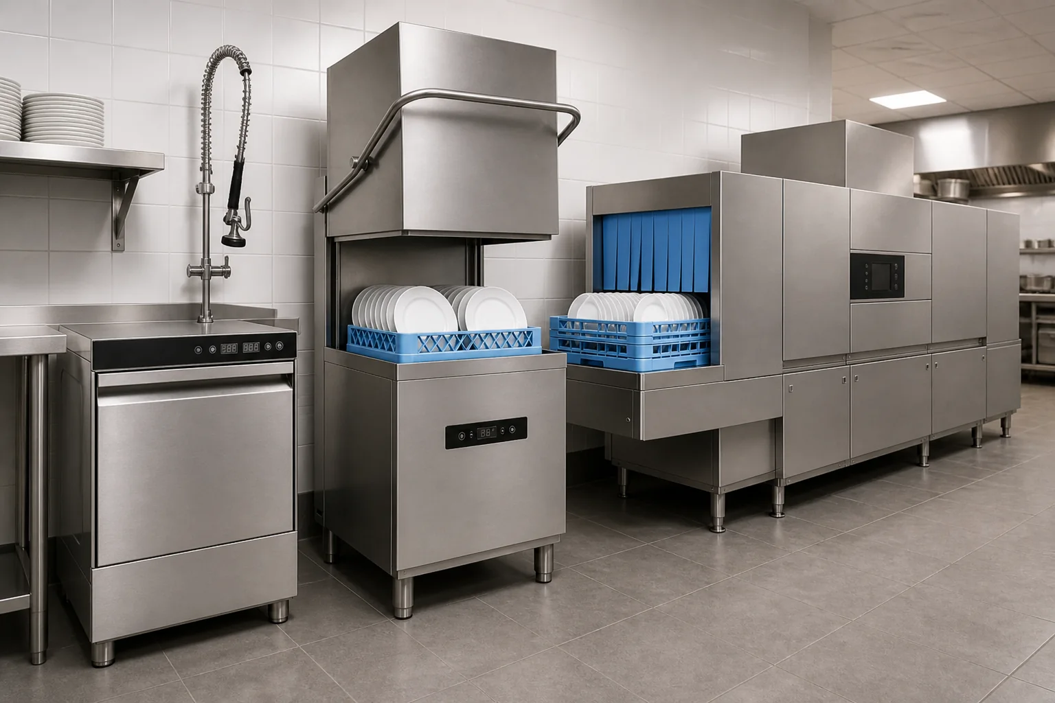 Тумбовая, купольная и канальная посудомоечные машины в одной кухне